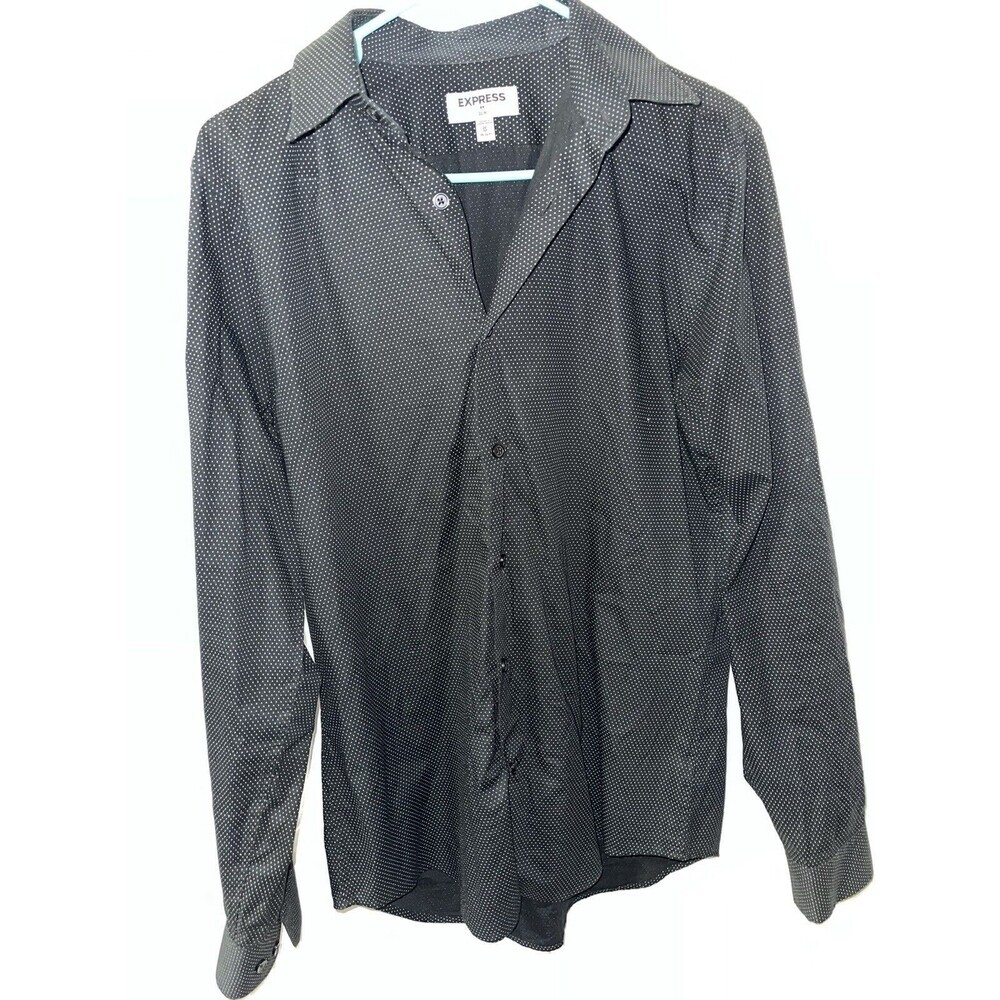 Small Mens Express Dress Shirt Black Check Slim Fit Fitted 15 15 1/2 Medium